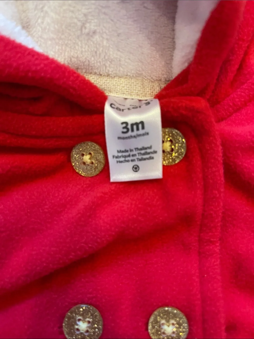 Carter's Bright Red Hooded Baby Coat with Gold Buttons